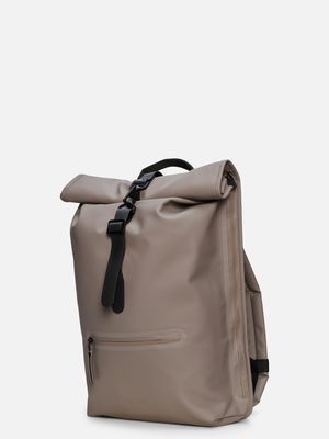 2. Rains Rolltop Rucksack with roll-top opening and carabiner closure Cinder