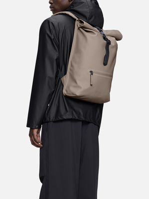 4. Rains Rolltop Rucksack with roll-top opening and carabiner closure Cinder