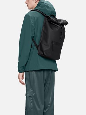 4. Rains Rolltop Rucksack with roll-top opening and carabiner closure Black