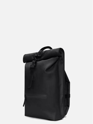 2. Rains Rolltop Rucksack with roll-top opening and carabiner closure Black