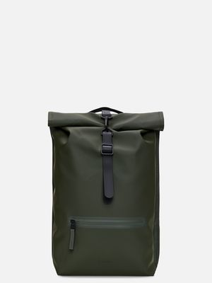 1. Rains Rolltop Rucksack with roll-top opening and carabiner closure Green