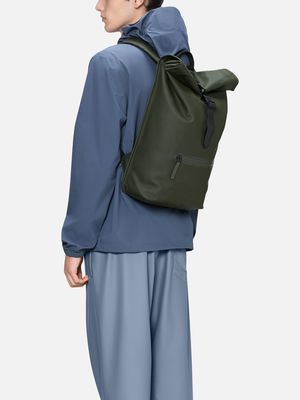4. Rains Rolltop Rucksack with roll-top opening and carabiner closure Green