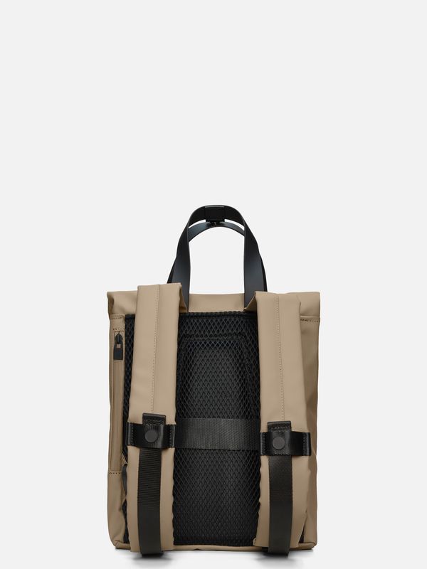 3. Rains 2 Way Tote Backpack Mini with Fold-Over Top Closure Beige RAINS 12780