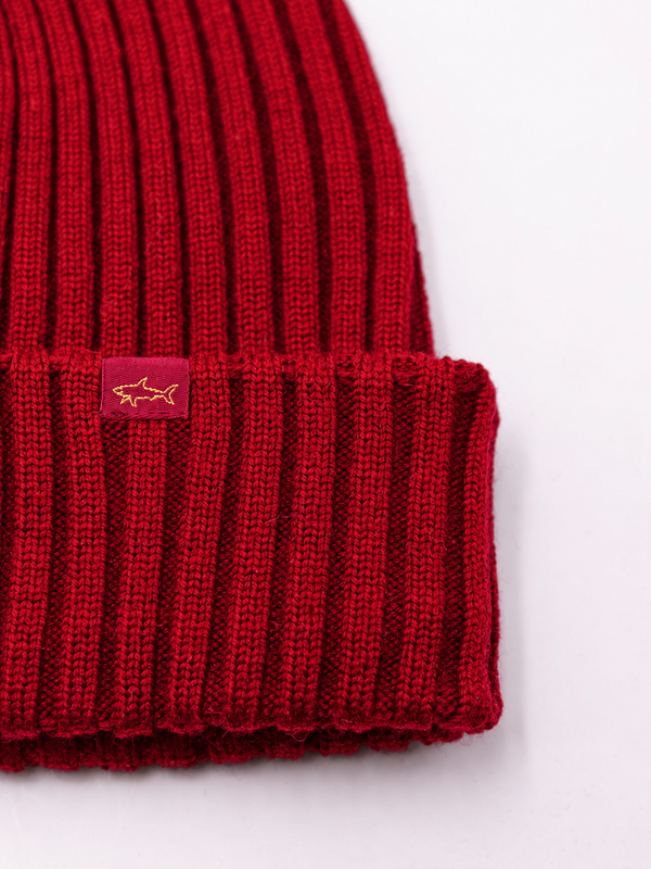 2. Paul & Shark Men's Ribbed Wool Hat with the Iconic Shark Logo Bordeaux PAUL & SHARK 99311018