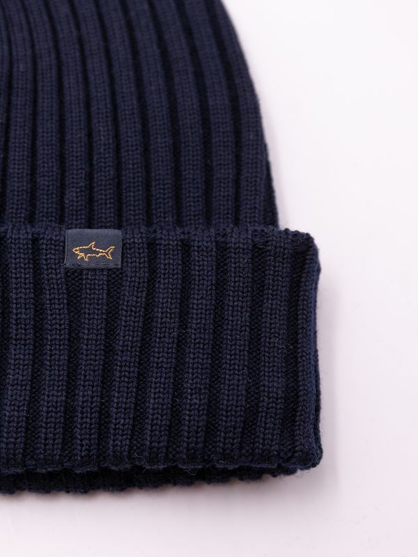 2. Paul & Shark Men's Ribbed Wool Hat with the Iconic Shark Logo Blue PAUL & SHARK 99311018