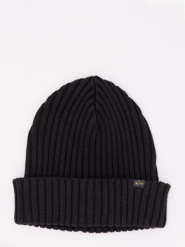 1. Paul & Shark Men's Ribbed Wool Hat with the Iconic Shark Logo Black PAUL & SHARK 99311018