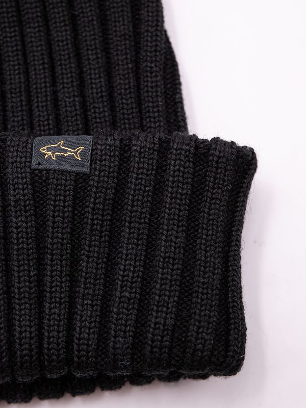 2. Paul & Shark Men's Ribbed Wool Hat with the Iconic Shark Logo Black PAUL & SHARK 99311018