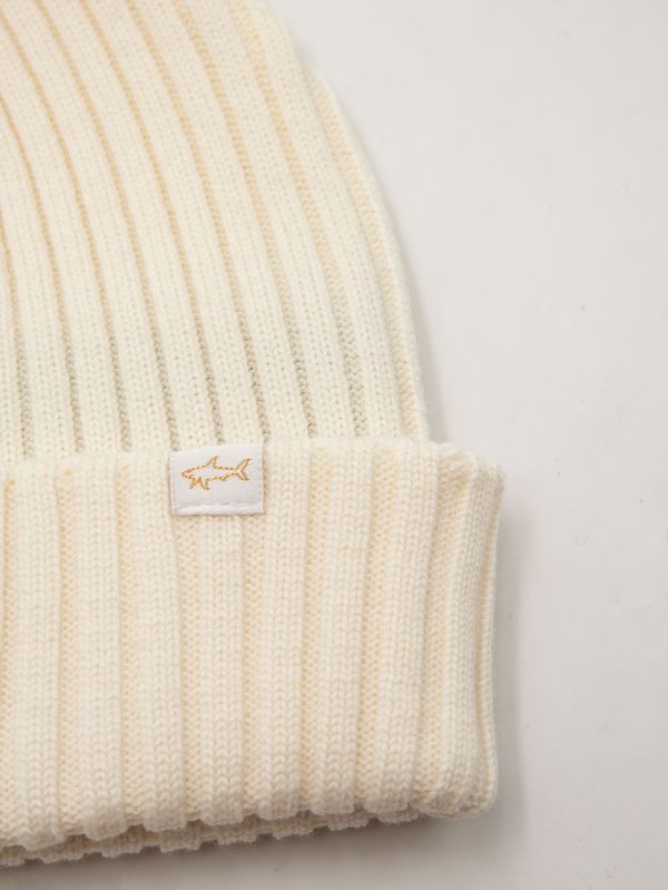 2. Paul & Shark Men's Ribbed Wool Hat with the Iconic Shark Logo Cream PAUL & SHARK 99311018