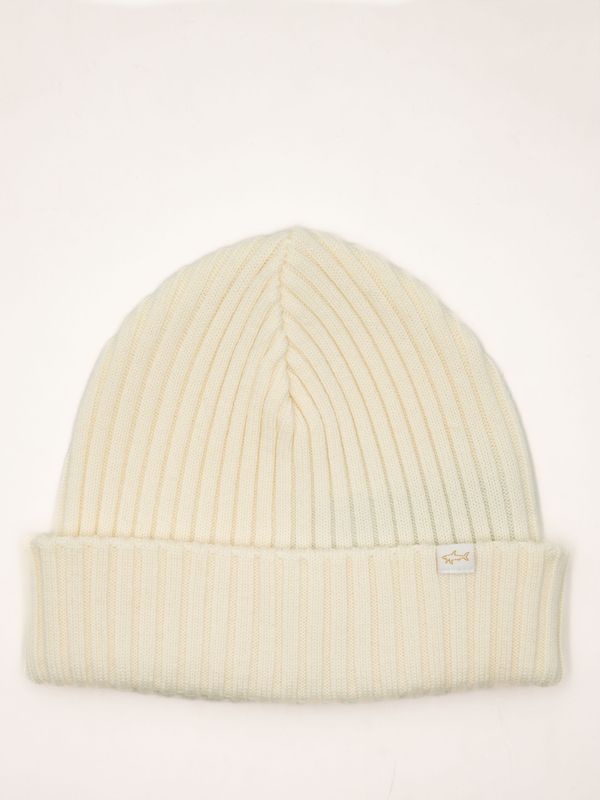 1. Paul & Shark Men's Ribbed Wool Hat with the Iconic Shark Logo Cream PAUL & SHARK 99311018