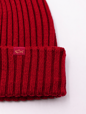 2. Paul & Shark Men's Ribbed Wool Hat with the Iconic Shark Logo Bordeaux