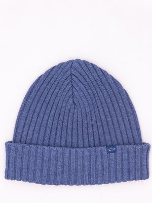 1. Paul & Shark Men's Ribbed Wool Hat with the Iconic Shark Logo Sky blue