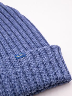 2. Paul & Shark Men's Ribbed Wool Hat with the Iconic Shark Logo Sky blue