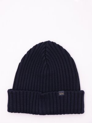 1. Paul & Shark Men's Ribbed Wool Hat with the Iconic Shark Logo Blue