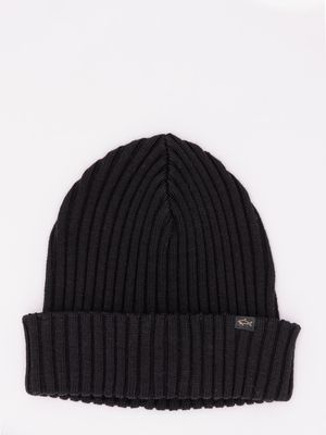 1. Paul & Shark Men's Ribbed Wool Hat with the Iconic Shark Logo Black