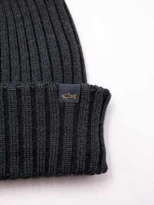 2. Paul & Shark Men's Ribbed Wool Hat with the Iconic Shark Logo Green