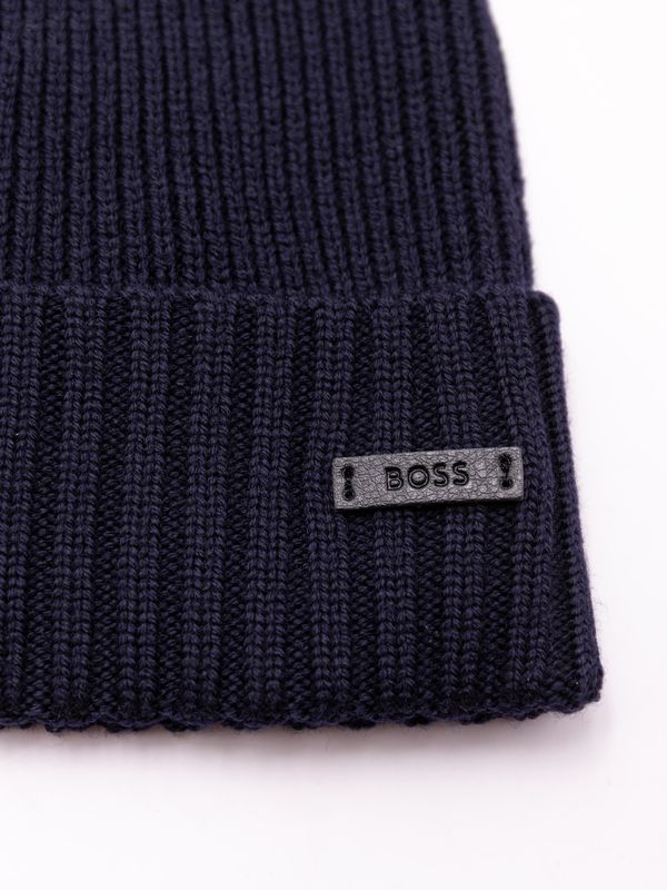 2. BOSS Men's Ribbed Wool Hat with Logo Plaque Blue BOSS 50495306