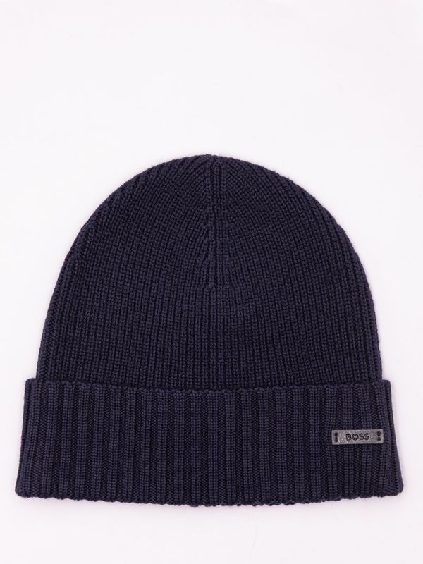 1. BOSS Men's Ribbed Wool Hat with Logo Plaque Blue BOSS 50495306
