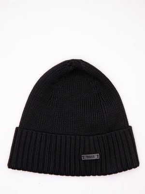 1. Cappello Uomo BOSS in Lana a Coste e placchetta logata Nero