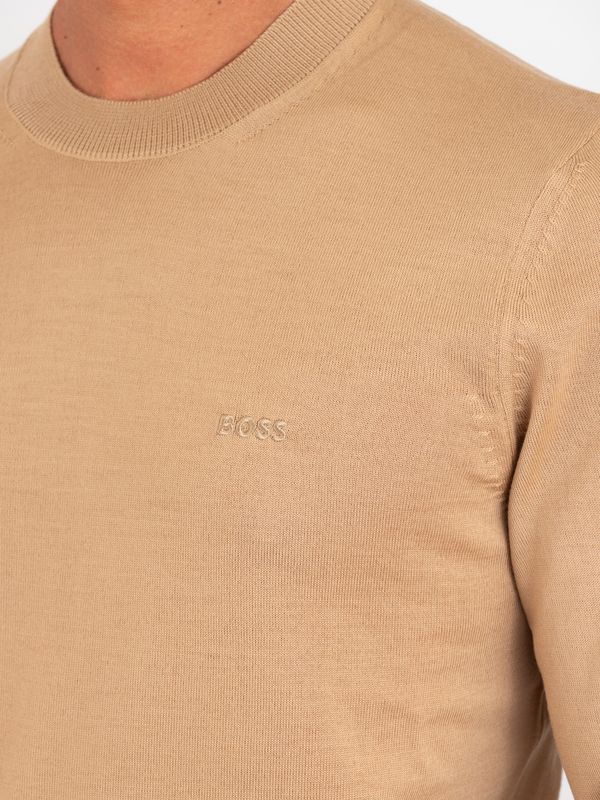 4. BOSS Men's Crew Neck Wool Sweater with Tone-on-Tone Logo Beige BOSS 50571914