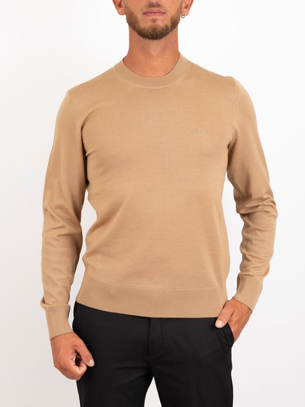 1. BOSS Men's Crew Neck Wool Sweater with Tone-on-Tone Logo Beige BOSS 50571914