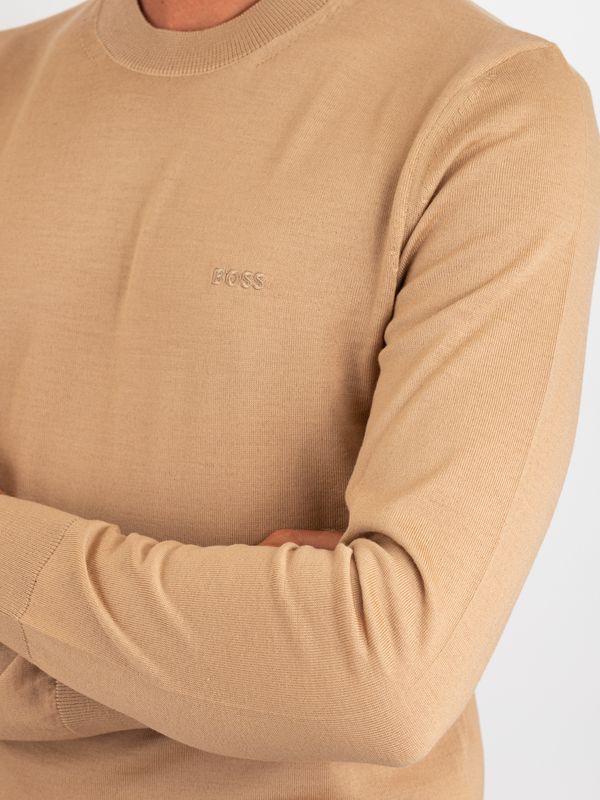 5. BOSS Men's Crew Neck Wool Sweater with Tone-on-Tone Logo Beige BOSS 50571914