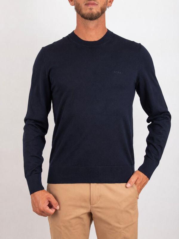 1. BOSS Men's Crew Neck Wool Sweater with Tone-on-Tone Logo Blue BOSS 50571914