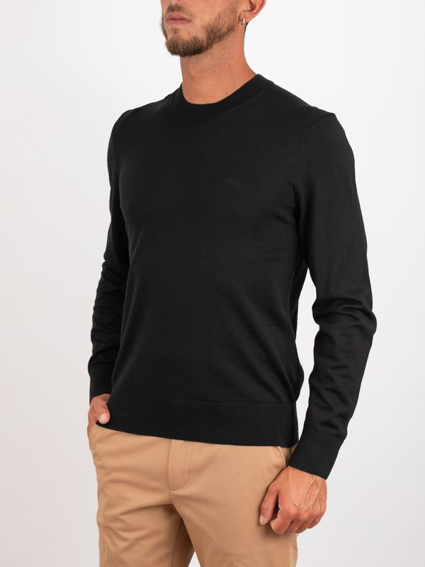 2. BOSS Men's Crew Neck Wool Sweater with Tone-on-Tone Logo Black BOSS 50571914