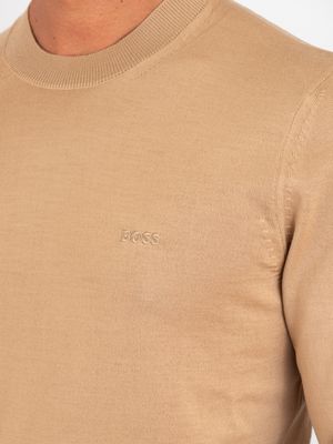 4. BOSS Men's Crew Neck Wool Sweater with Tone-on-Tone Logo Beige