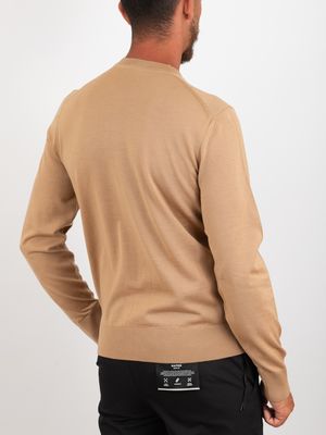 3. BOSS Men's Crew Neck Wool Sweater with Tone-on-Tone Logo Beige