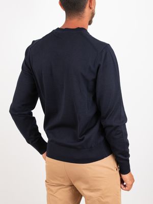 3. BOSS Men's Crew Neck Wool Sweater with Tone-on-Tone Logo Blue
