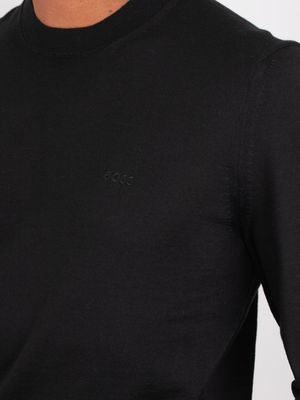 4. BOSS Men's Crew Neck Wool Sweater with Tone-on-Tone Logo Black