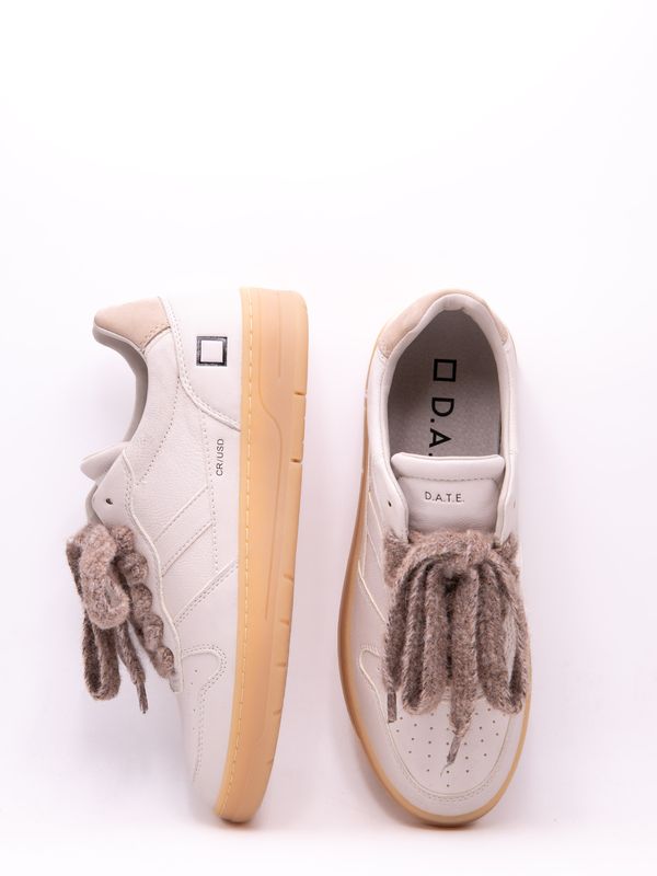 4. Sneakers Uomo D.A.T.E. Court 2.0 in Pelle Bianca con Suola Miele Bianco D.A.T.E. m451-c2-us-wh