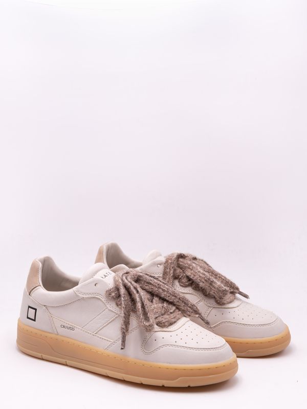 1. Sneakers Uomo D.A.T.E. Court 2.0 in Pelle Bianca con Suola Miele Bianco D.A.T.E. m451-c2-us-wh