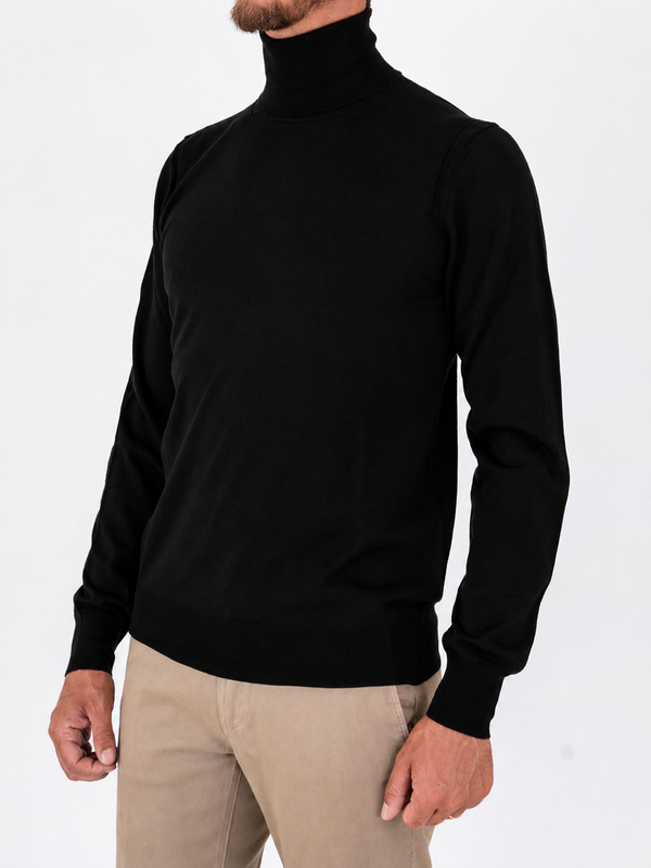 2. Paolo Pecora Milano Men's Turtleneck Sweater in Pure Extrafine Wool Slim Fit Black Paolo Pecora Milano a003f001