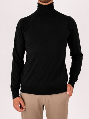1. Paolo Pecora Milano Men's Turtleneck Sweater in Pure Extrafine Wool Slim Fit Black